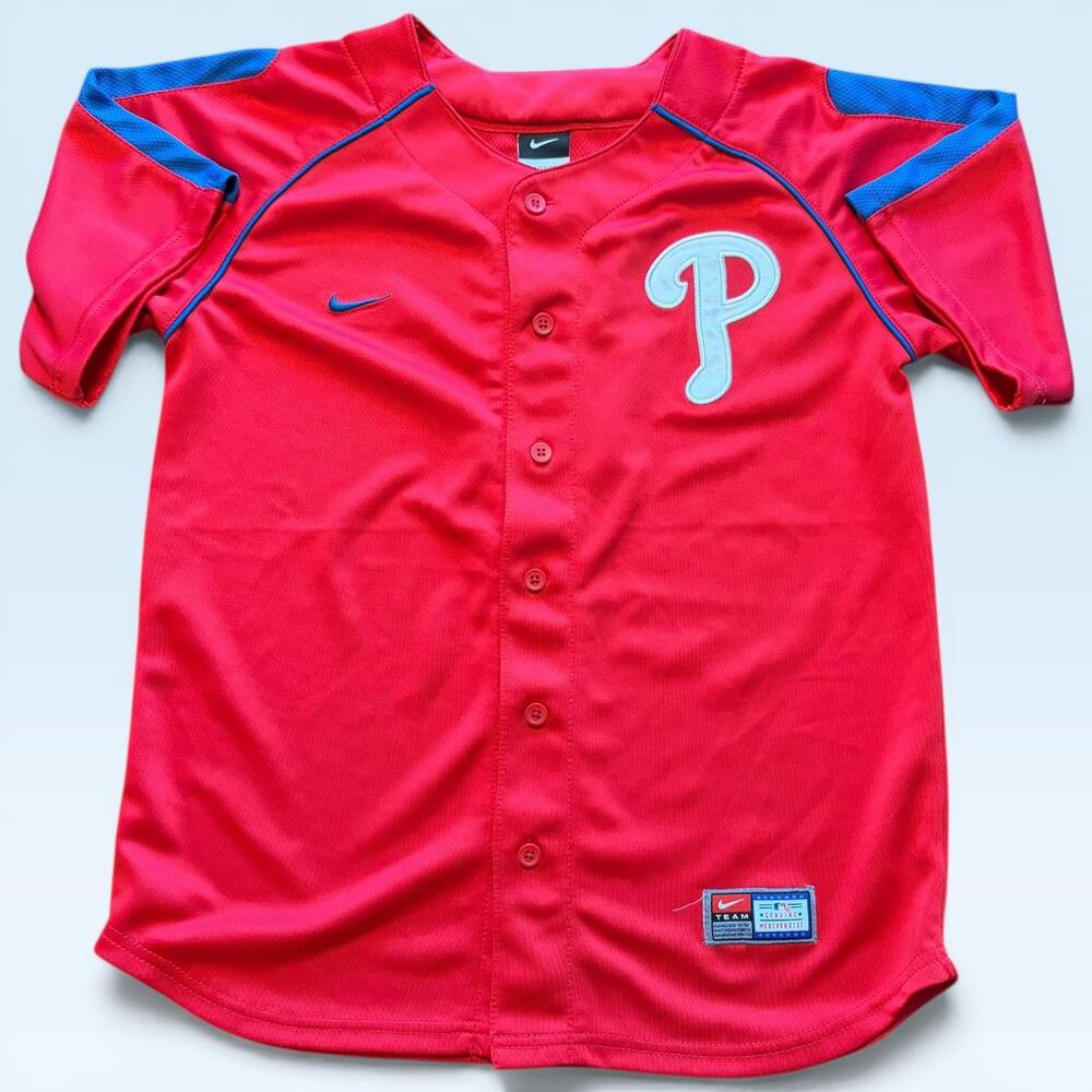 Philadelphia Phillies Jersey Youth Medium Red MLB Baseball Nike Button Front